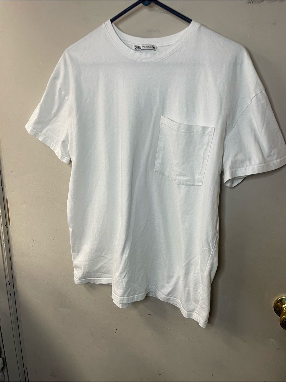 Zara ladies size XS, oversized white cotton, short sleeve, 1 pocket t-shirt